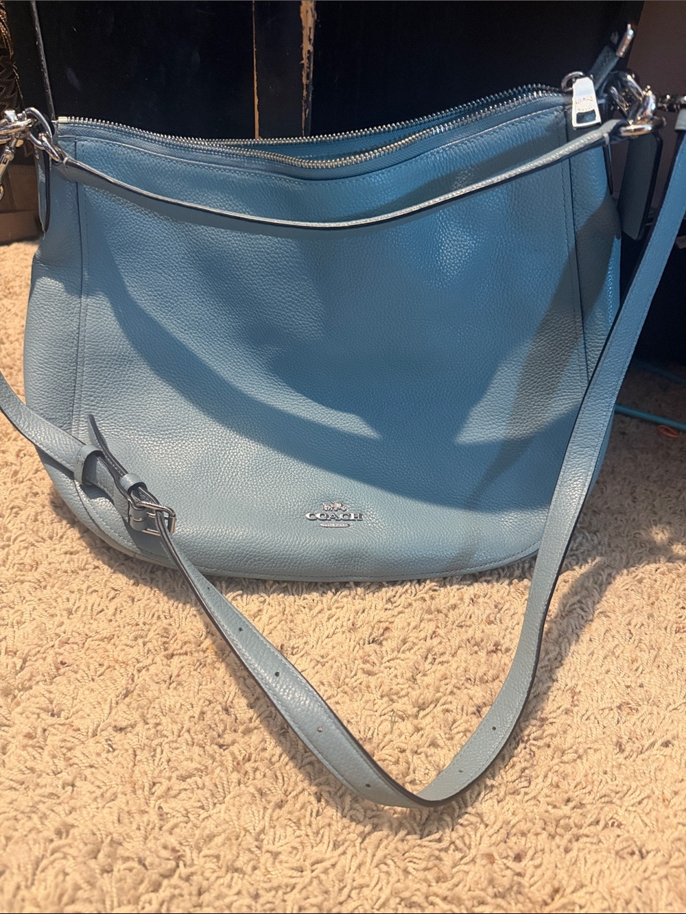 Coach Sky Blue Pebbled Leather Shoulder Bag